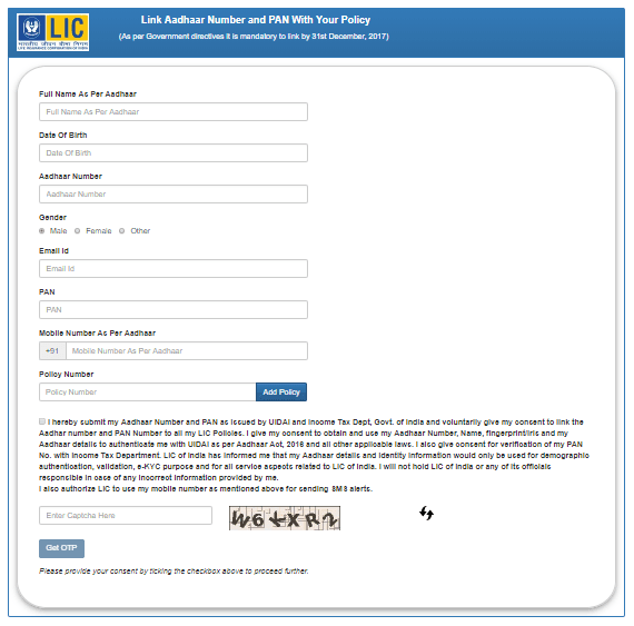 How to link Aadhar and PAN to LIC