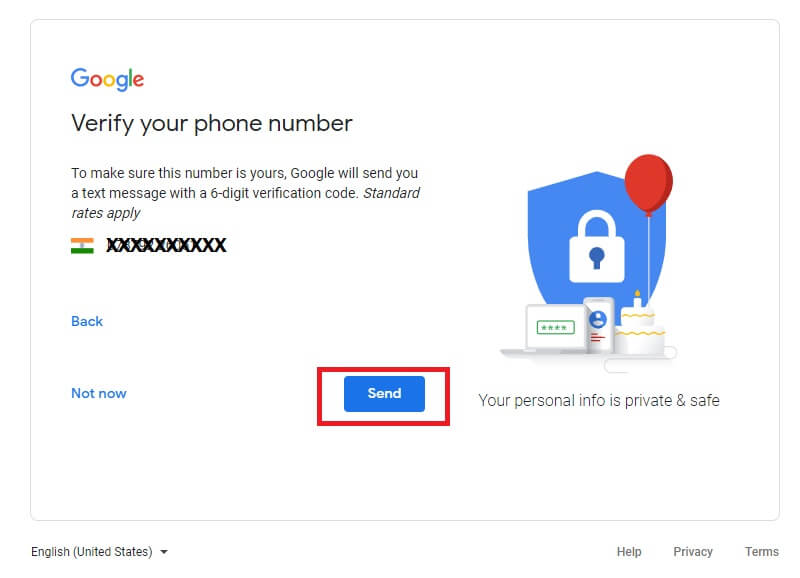 Verify your phone numner to create gmail account
