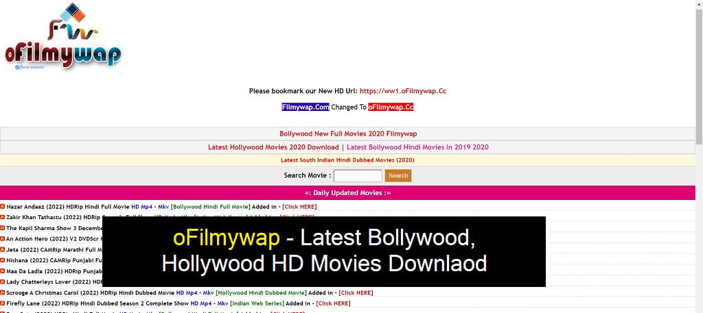 Filmywap Homepage Screenshot