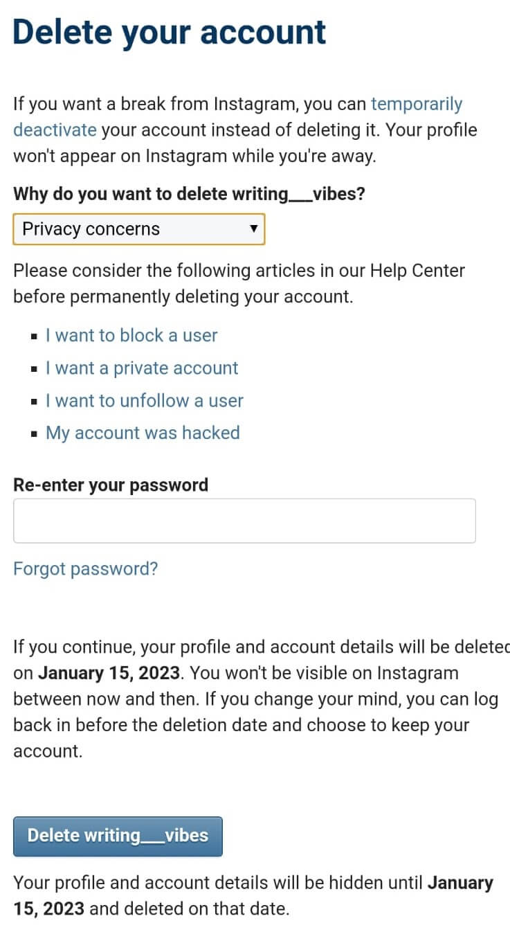 Delete Instagram Account 1